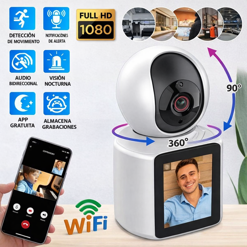 Cámara de Seguridad WiFi 360° con Videollamada – Control Total Desde tu Celular