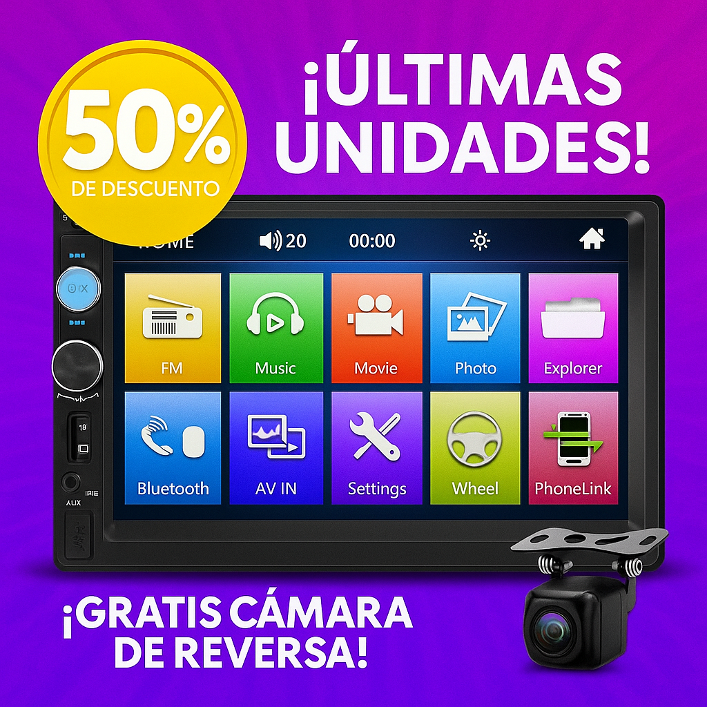 Pantalla carro 7018B 2 DIN – Conecta, disfruta y conduce con estilo- GRATIS CAMARA REVERSA